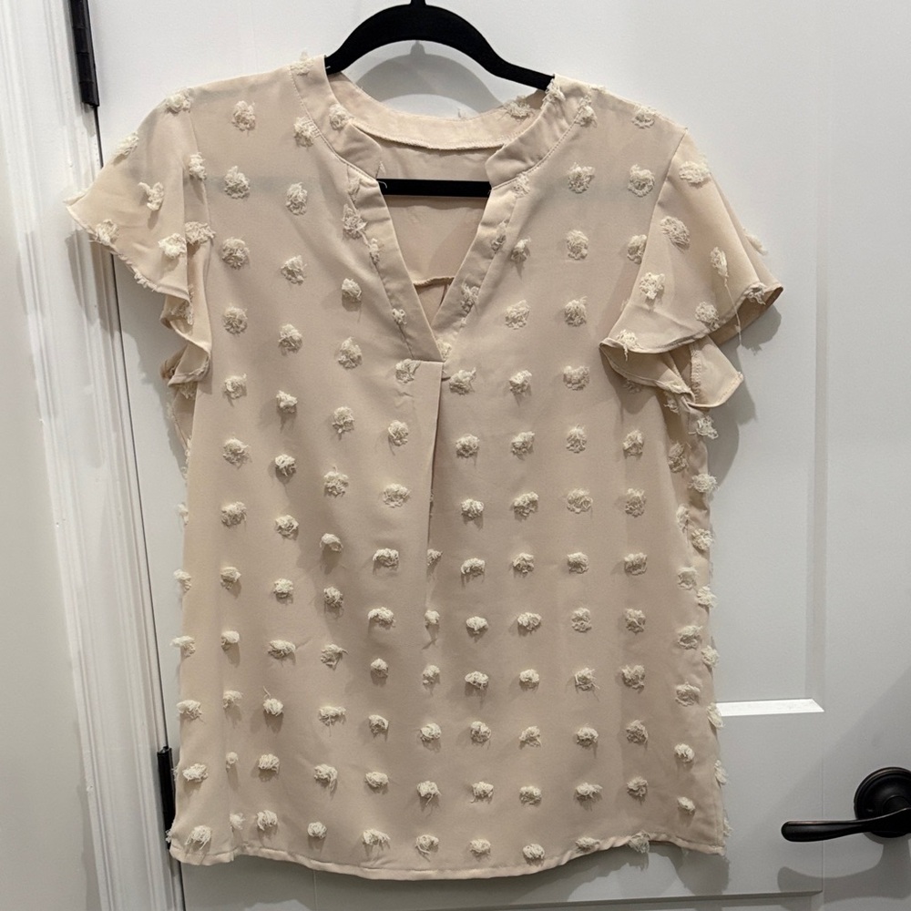SHEIN Cream Textured Blouse with Ruffle Sleeves